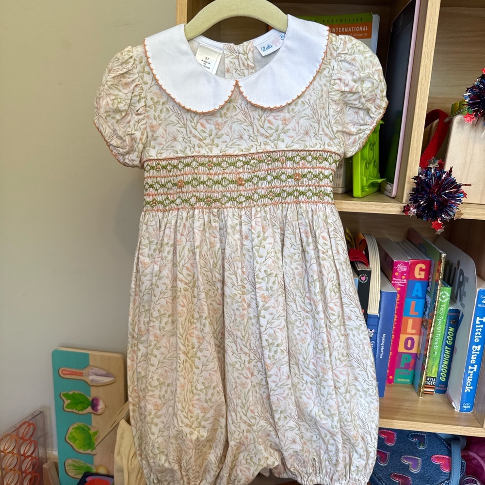 2T Lulu Bebe Olive and Coral Floral Playsuit